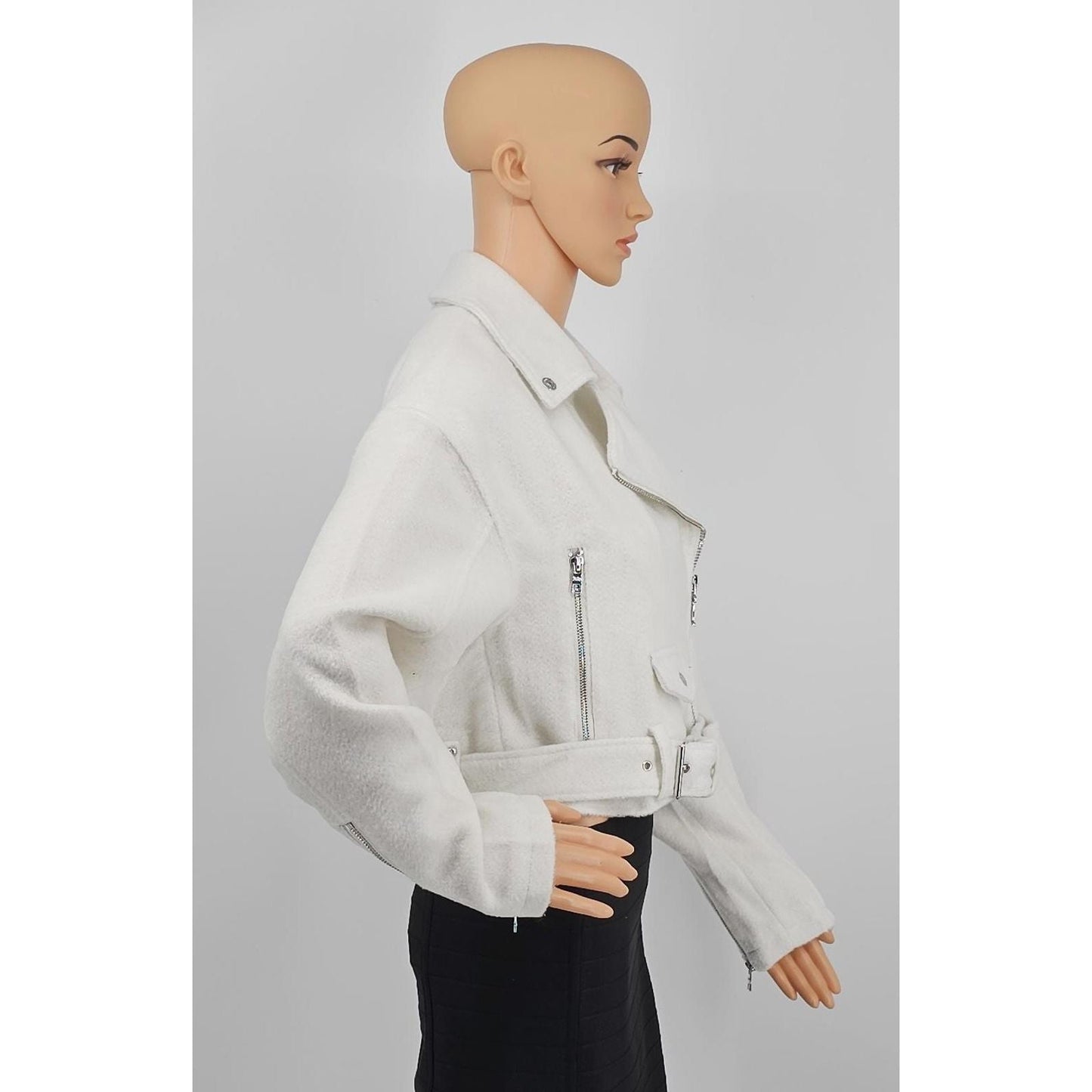 Chic Faux Leather Moto Jacket with Belt
