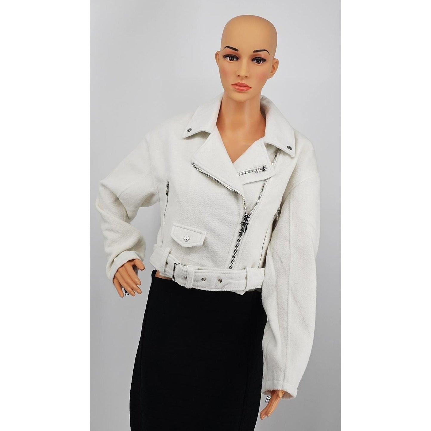 Chic Faux Leather Moto Jacket with Belt