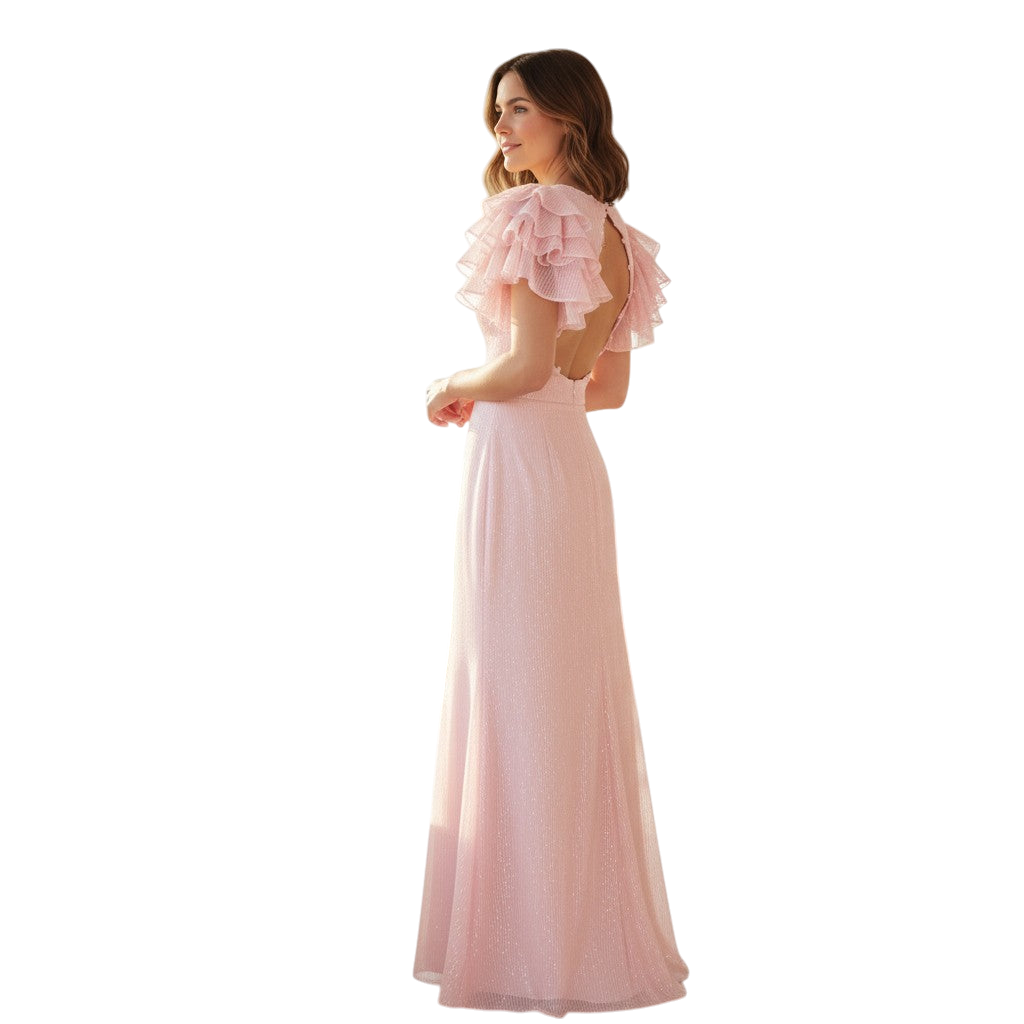 Whimsical Flutter Glamour Gown - Shine in Blush Pink!