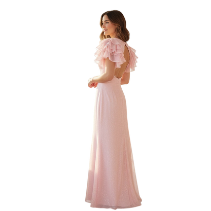 Whimsical Flutter Glamour Gown - Shine in Blush Pink!