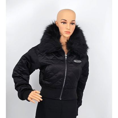 Aviator Quilted Bomber Jacket with Faux Fur Collar