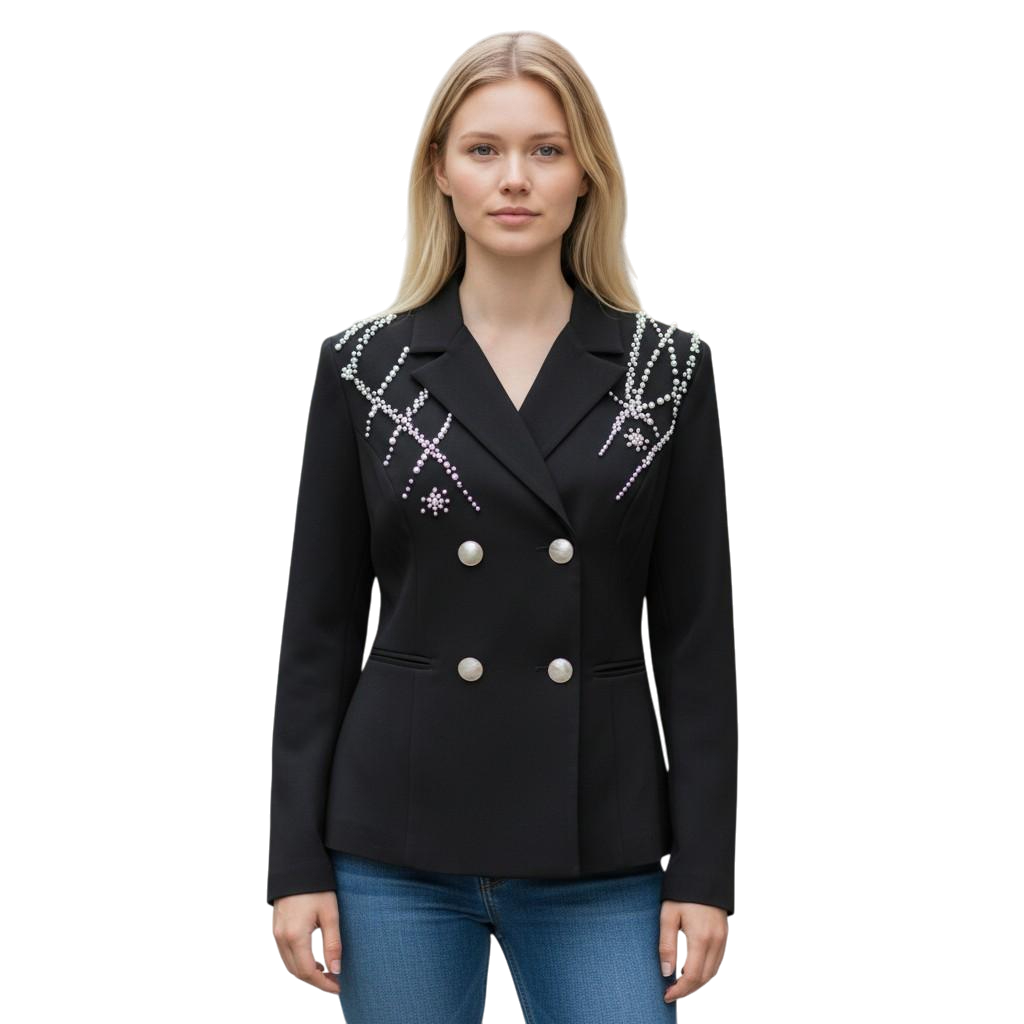 Dazzling Blazer with Sparkly Rhinestone Flair