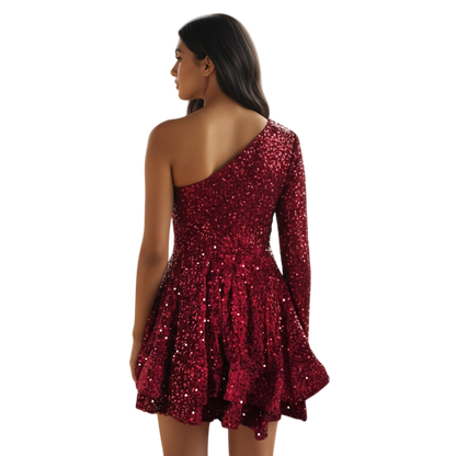 Sparkle & Swirl: The One-Shoulder Showstopper Dress