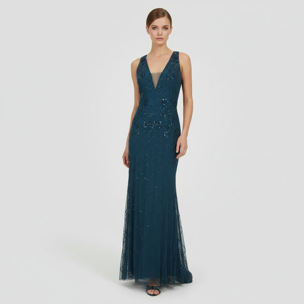 Sapphire Depth in Tulle and Sequins