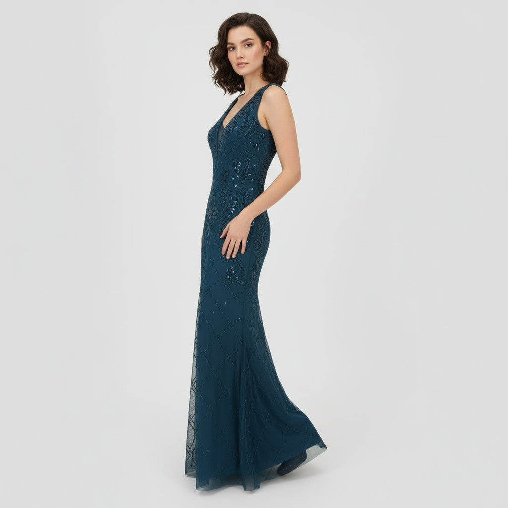 Sapphire Depth in Tulle and Sequins