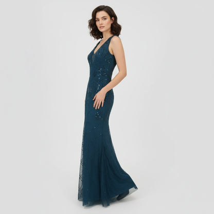 Sapphire Depth in Tulle and Sequins