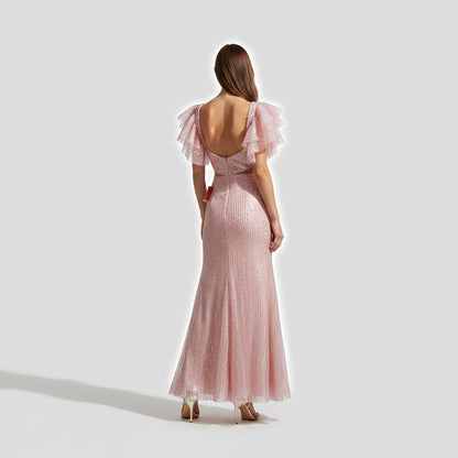 Whimsical Flutter Glamour Gown - Shine in Blush Pink!