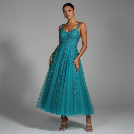 Teal Temptation: Enchanting Evening Gown