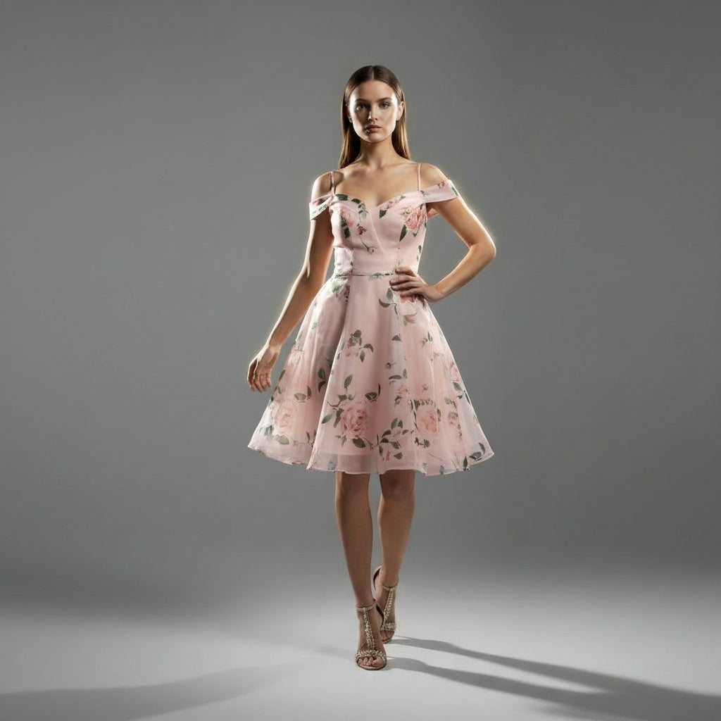 Blossom & Flutter Off-Shoulder Party Dress