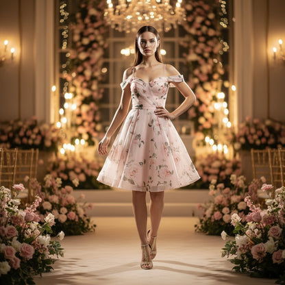 Blossom & Flutter Off-Shoulder Party Dress