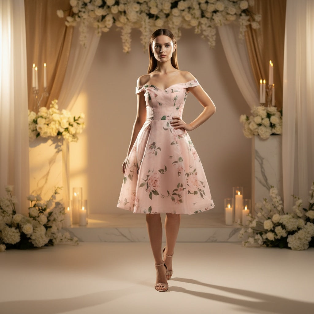 Blossom & Flutter Off-Shoulder Party Dress