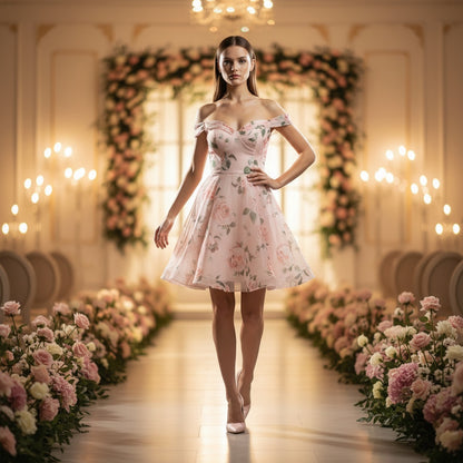 Blossom & Flutter Off-Shoulder Party Dress