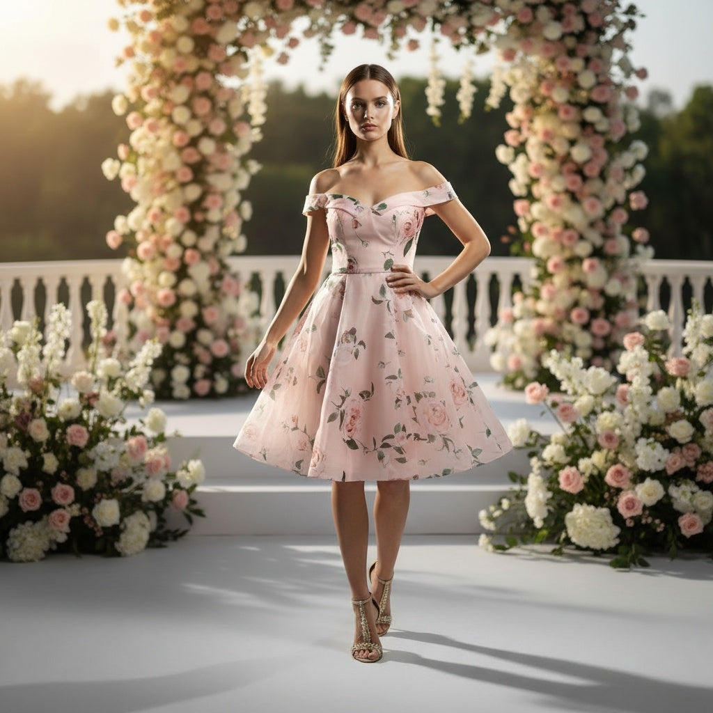Blossom & Flutter Off-Shoulder Party Dress
