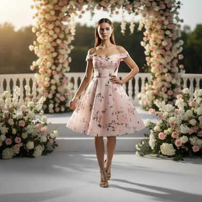 Blossom & Flutter Off-Shoulder Party Dress