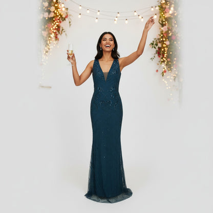 Sapphire Depth in Tulle and Sequins