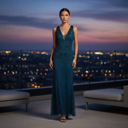 Sapphire Depth in Tulle and Sequins