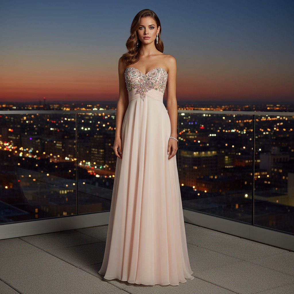 Blush Whispers Through Flowing Chiffon