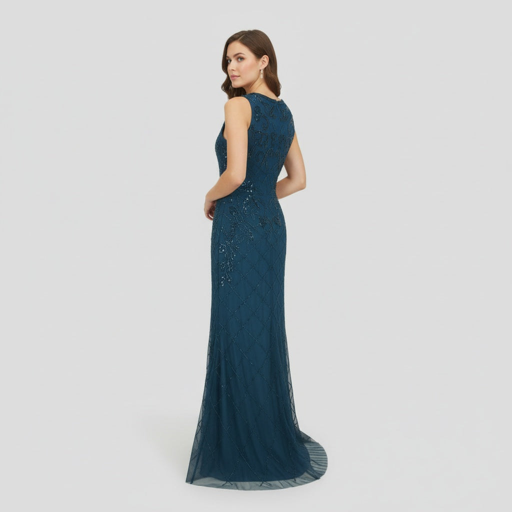 Sapphire Depth in Tulle and Sequins
