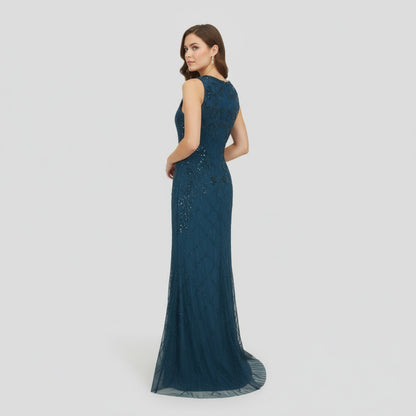 Sapphire Depth in Tulle and Sequins