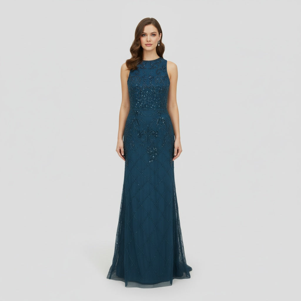 Sapphire Depth in Tulle and Sequins
