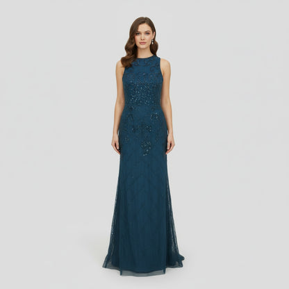 Sapphire Depth in Tulle and Sequins