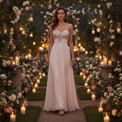 Blush Whispers Through Flowing Chiffon