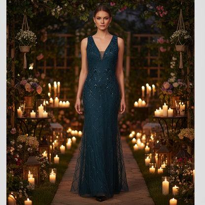 Sapphire Depth in Tulle and Sequins