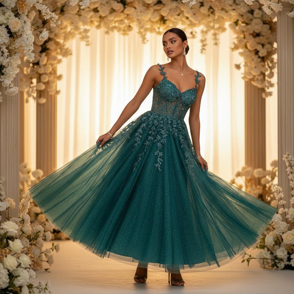 Teal Temptation: Enchanting Evening Gown