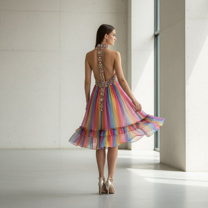 Vibrant Multi-Color Chiffon Dress: A Kaleidoscope of Bold Style