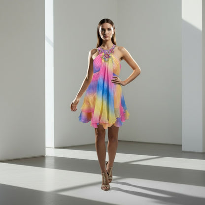 Vibrant Multi-Color Chiffon Dress: A Kaleidoscope of Bold Style