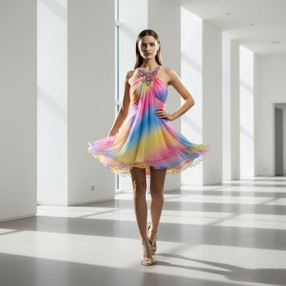 Vibrant Multi-Color Chiffon Dress: A Kaleidoscope of Bold Style