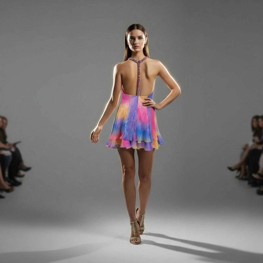 Vibrant Multi-Color Chiffon Dress: A Kaleidoscope of Bold Style