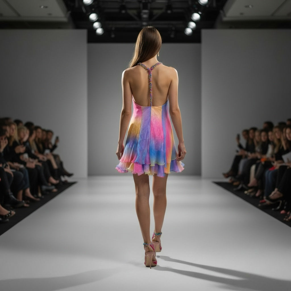 Vibrant Multi-Color Chiffon Dress: A Kaleidoscope of Bold Style