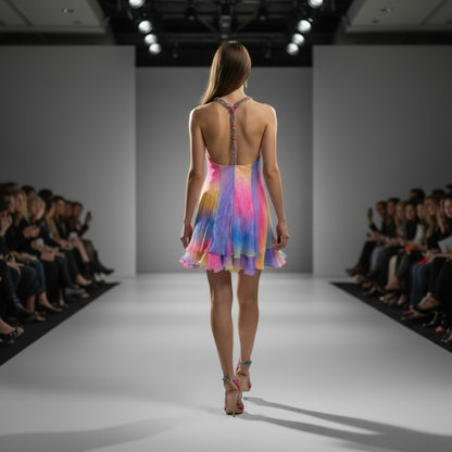 Vibrant Multi-Color Chiffon Dress: A Kaleidoscope of Bold Style