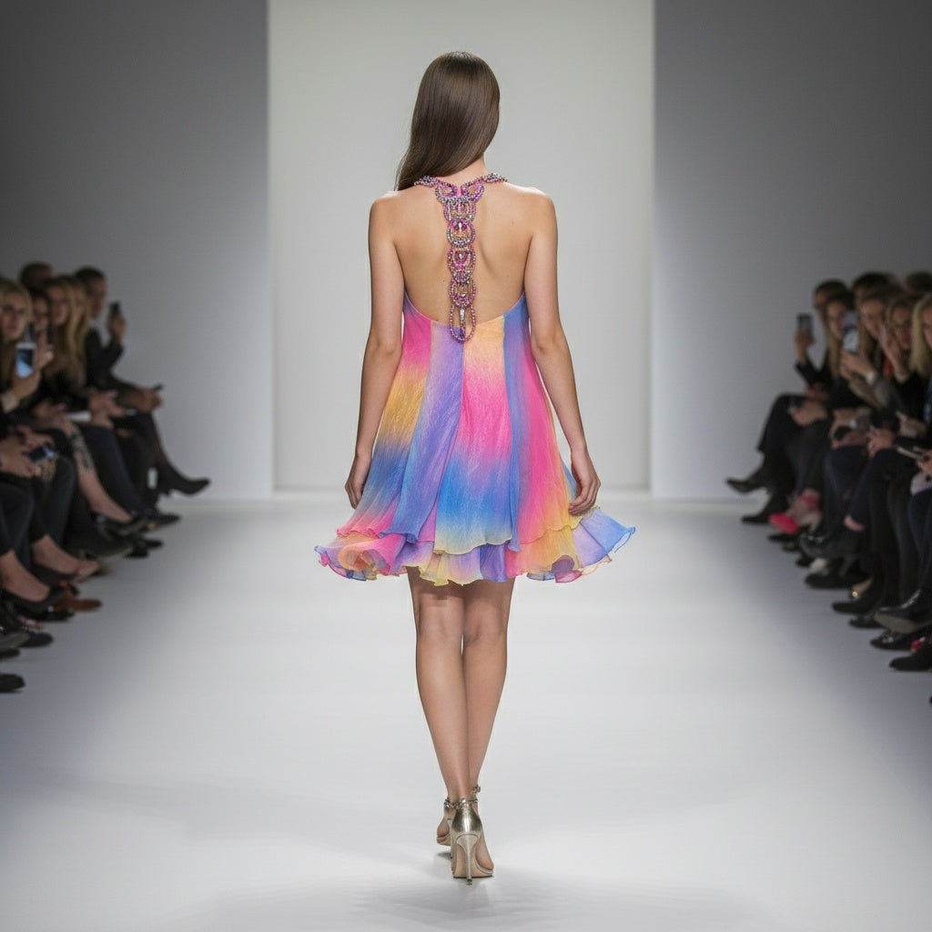 Vibrant Multi-Color Chiffon Dress: A Kaleidoscope of Bold Style