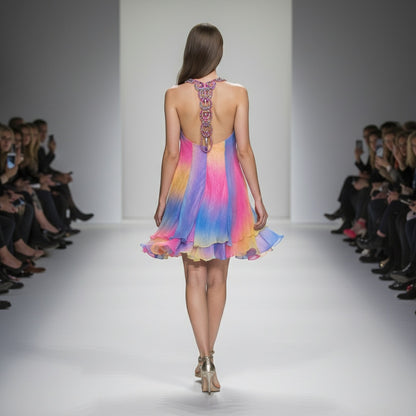 Vibrant Multi-Color Chiffon Dress: A Kaleidoscope of Bold Style