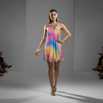 Vibrant Multi-Color Chiffon Dress: A Kaleidoscope of Bold Style