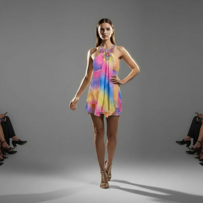 Vibrant Multi-Color Chiffon Dress: A Kaleidoscope of Bold Style