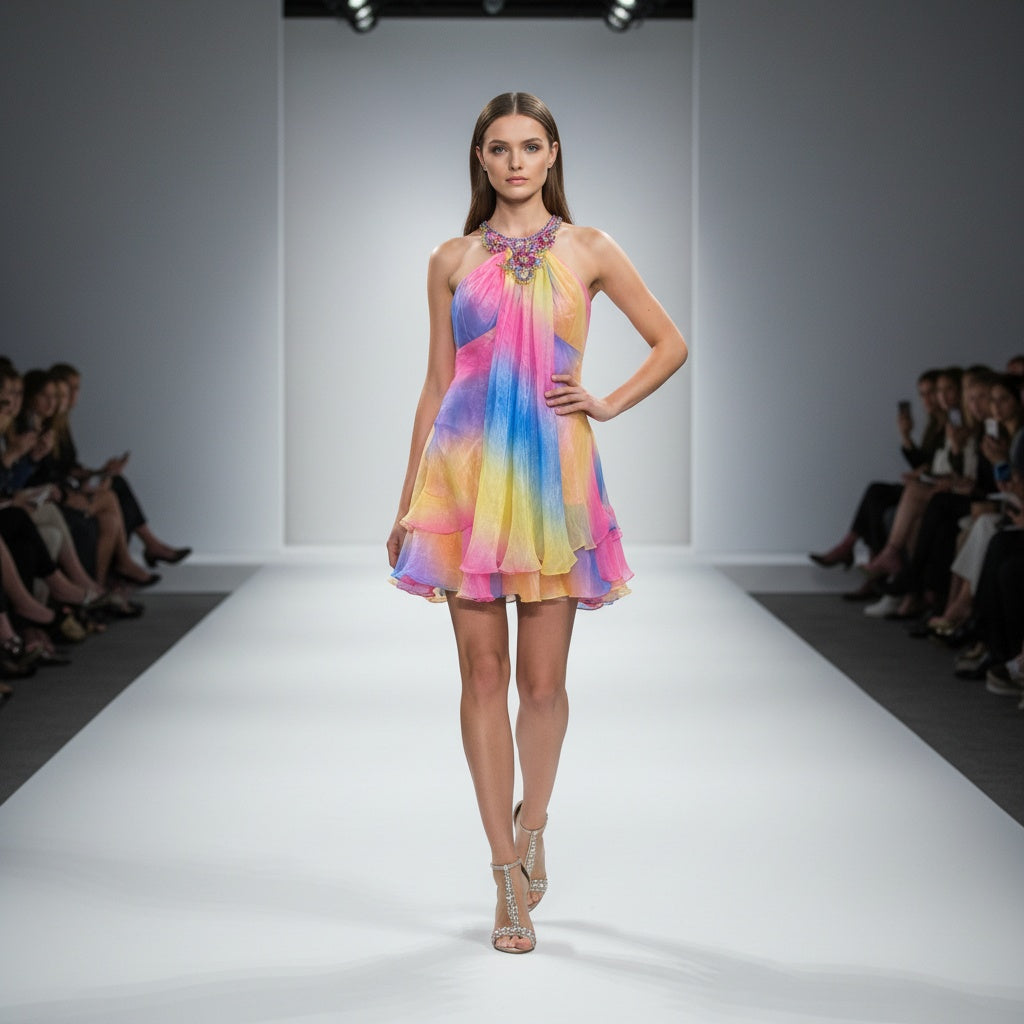 Vibrant Multi-Color Chiffon Dress: A Kaleidoscope of Bold Style