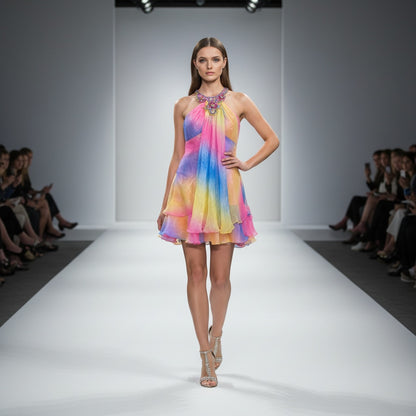 Vibrant Multi-Color Chiffon Dress: A Kaleidoscope of Bold Style