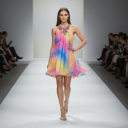Vibrant Multi-Color Chiffon Dress: A Kaleidoscope of Bold Style