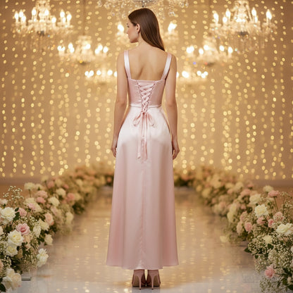 Blushing Belle Lace-Up Evening Gown