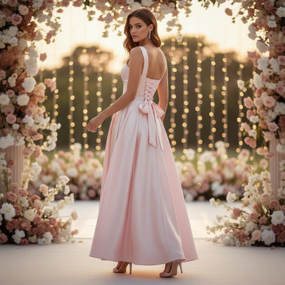 Blushing Belle Lace-Up Evening Gown