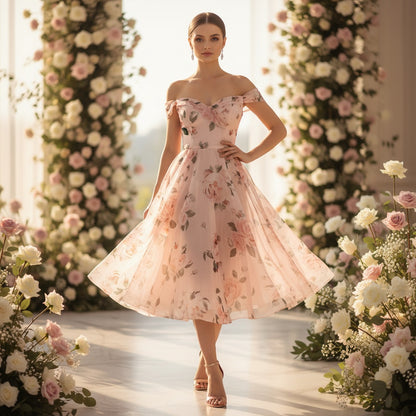 Blossom & Flutter Off-Shoulder Party Dress