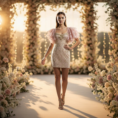 Whimsical Flutter Glamour Gown - Shine in Blush Pink!
