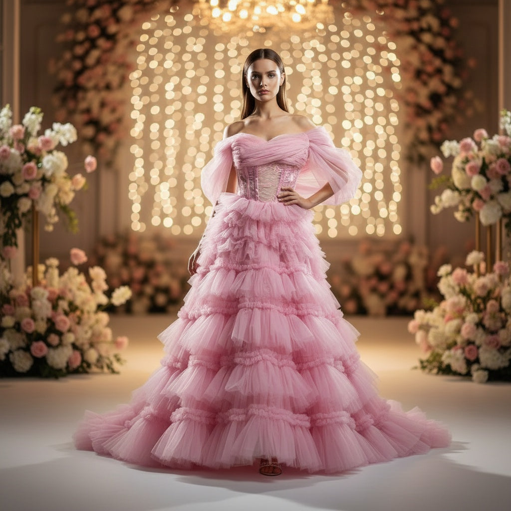 Whimsical Pink Cotton Candy Couture Dress