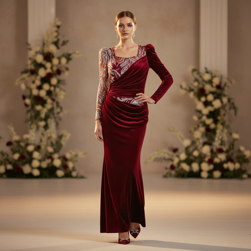 Burgundy Glamour: The Showstopper Evening Dress