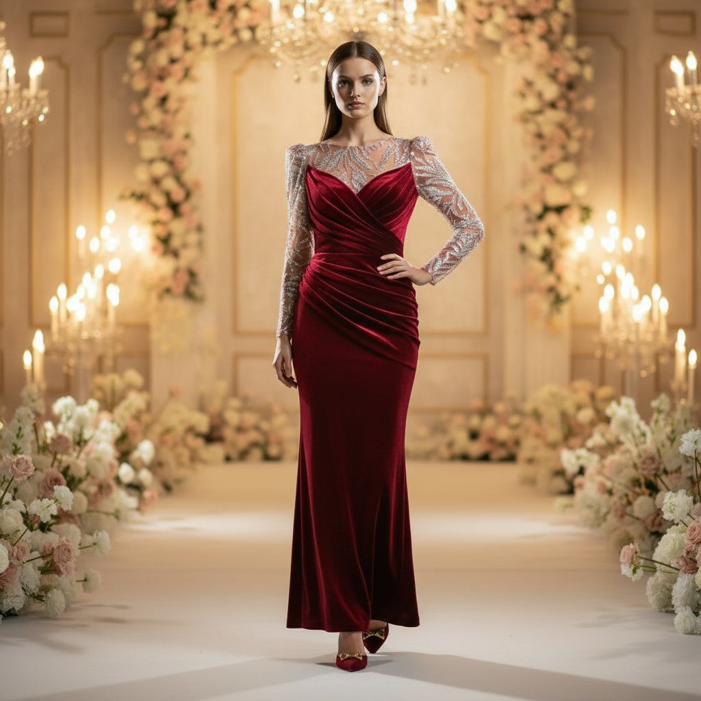 Burgundy Glamour: The Showstopper Evening Dress