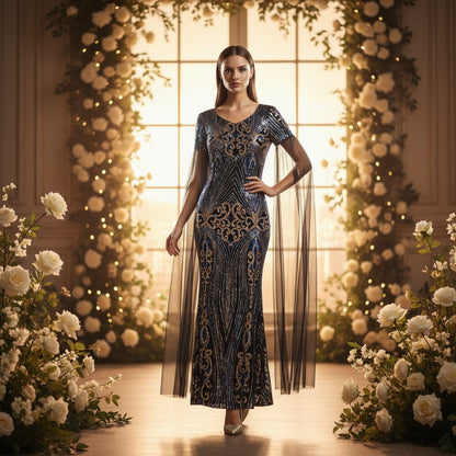 Celestial Glamour: Evening Gown with Mystical Flow