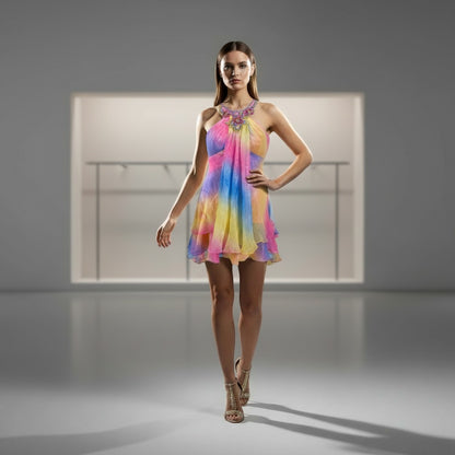 Vibrant Multi-Color Chiffon Dress: A Kaleidoscope of Bold Style